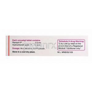 ラミプレス H (ラミプリル 2.5mg/ ヒドロクロロチアジド 12.5mg) 成分