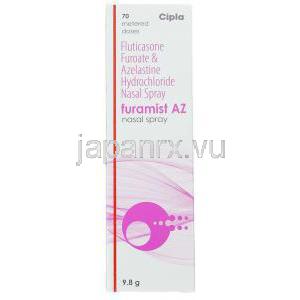 フルチカゾン/アゼラスチン,  フラミストＡＺ 27.5mcg / 140mcg 鼻スプレー (Cipla) 箱
