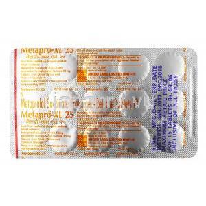 メタプロ XL, メトプロロール 25mg,錠（徐放性錠）, シート情報