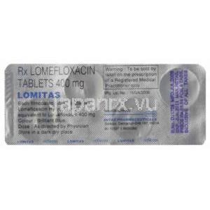 ロメフロキサシン（バレオンジェネリック） 400 mg 錠, Lomitas, (Intas Pharma)