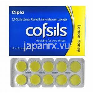 コフシルス トローチ (2,4-ジクロロベンジルアルコール/ アミルメタクレゾール) レモンハニーフレーバー 箱、トローチ