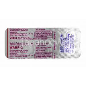 ワルフ (ワルファリン) 3mg 
 錠剤裏面