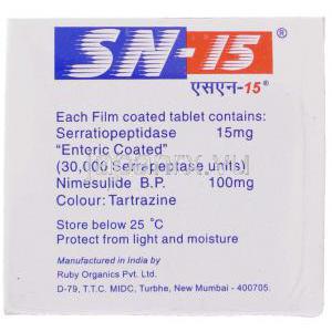 セラチオペプチダーゼ / ニメスリド, SN-15, 15MG / 100MG 錠 (Serum International) 成分