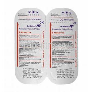 アトコール (アトルバスタチン) 10mg 錠剤裏面