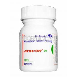 アトコール (アトルバスタチン) 20mg 箱、錠剤 30錠入りボトル