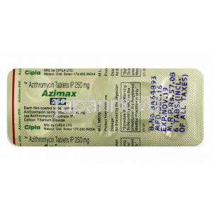 アジマックス (アジスロマイシン) 250mg 錠剤裏面