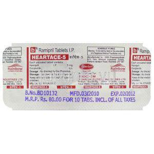 ハートエース Heartace, アルテース ジェネリック, ラミプリル 5mg 錠 (Biochem) 包装裏面