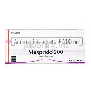 マックスプリド, アミスルプリド 200 mg,錠剤,箱表面