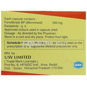 フェノフィブラート  (トライコア/ リピディル ジェネリック), Lipicard, 200mg カプセル (USV) 製造者