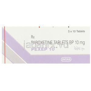 ペゼップ Pexep, パキシル ジェネリック, パロキセチン 10mg 錠 (Intas) 箱