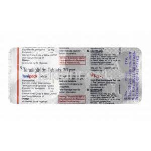 テニパック (テネリグリプチン) 20mg 錠剤裏面