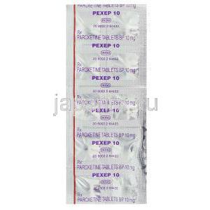 ペゼップ Pexep, パキシル ジェネリック, パロキセチン 10mg 錠 (Intas) 包装