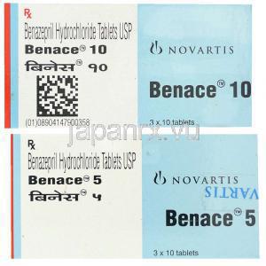 ベナゼプリル(チバセンジェネリック),Benace, 5mg /10mg 錠  (Novartis) 箱