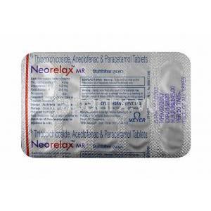 ネオレラックス MR (チオコルチコシド 4mg/ アセクロフェナク/ アセトアミノフェン) 錠剤裏面