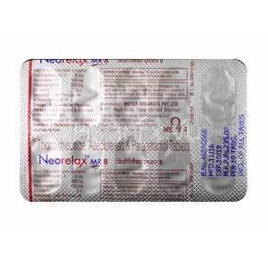 ネオレラックス MR (チオコルチコシド 8mg/ アセクロフェナク/ アセトアミノフェン) 錠剤裏面