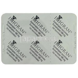 イミグラン, コハク酸スマトリプタン 100mg 錠 (GSK) 包装裏面