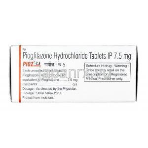 ピオズ, ピオグリタゾン 7.5mg, 錠剤, 箱情報