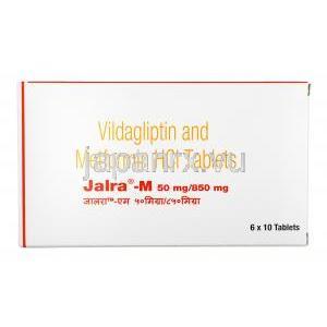 ジャーラ M, メトホルミン  850mg / ビルダグリプチン  50mg, 錠剤, 箱表面