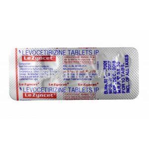 レジンセット (レボセチリジン) 5mg 錠剤裏面