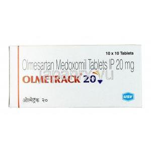 オルメトラック, オルメサルタン 20 mg, 錠剤,箱表面