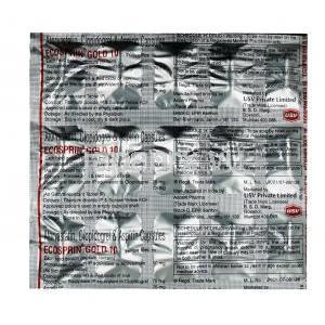 エコスピリン ゴールド,　アスピリン 75 mg  / アトルバスタチン 10mg / クロピドグレル75 mg, カプセル, シート情報
