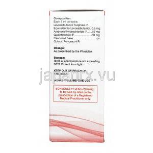 スピロベント プラス  シロップ, アンブロキソール 15mg / レバルブテロール 0.5mg  / グアイフェネシン 50mg, シロップ 60ml, 箱情報