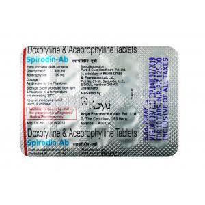 スピロディン AB, ドキソフィリン 400mg / アセブロフィリン 100mg, 錠剤,シート情報