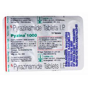 パイジナ1000,ピラジナミド 1000mg, 10錠,シート裏面