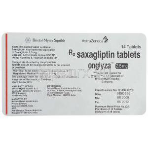 サクサグリプチン（オングリザ） 2.5mg 錠 (Bristol-Myers Squibb) 包装裏面
