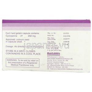 サイクロセリン, Coxerin, 250 mg 製造業者情報