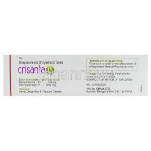 ドロスピレノン/エチニルエストラジオール配合（ヤスミン ジェネリック）, Crisanta, 3m 0.03mg 錠 (Cipla