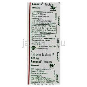 ラノキシン Lanoxin, ジゴキシン 0.25mg 錠 (GSK) 包装