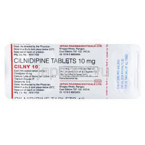 Cilacar シルニジピン, アテレック ジェネリック 10mg, シート裏面,製造元：Intas