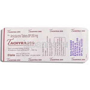 タチーラ Tachyra, アンカロン ジェネリック, アミオダロン 200mg 錠 (Cipla) 包装裏面