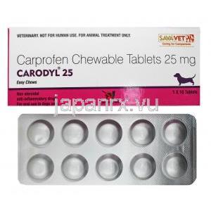 カプロフェン, カロディル Carodyl, 25mg チュアブル錠 (Sava Medicare) 箱、錠剤