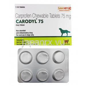 カプロフェン, カロディル Carodyl, 75mg チュアブル錠 (Sava Medicare) 箱、錠剤