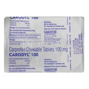 カプロフェン, カロディル Carodyl, 100mg チュアブル錠 (Sava Medicare) 錠剤裏面