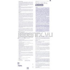ネビラピン (ビラミューンジェネリック), Nevimune, 200mg 錠 (Cipla)　情報シート1