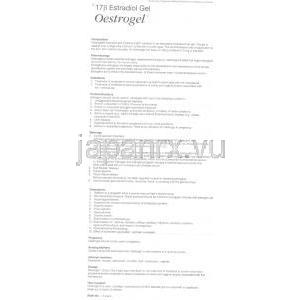 エストラジオールジェル（ジェネリックエストレース）, Oestrogel.  80gm, ジェルチューブ(Solvay) 情報