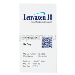 レンバクセン, レンバチニブ　10mg, 30カプセル, 製造元：エベレスト製薬, 箱側面情報