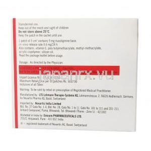 エクセロン Exelon,  リバスチグミン 4.6mg/24H, 4.6mg/24H 経皮吸収パッチ (Novartis) 箱裏面