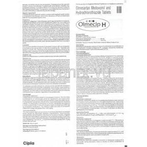 オルメシップH Olmecip H, オルメサルタン・ヒドロクロロチアジド配合 20mg 12.5mg 錠 (Cipla) 情報シート1