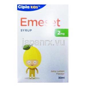 エメセット 内服液 レモン味, オンダンセトロン,2mg 30ml, 製造元：シプラ, 子供用, 箱表面