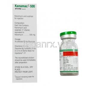 カナマック-500, カナマイシン 注射, 500mg, 5ml, 製造元 : Macleods, 箱, バイアル 側面情報２