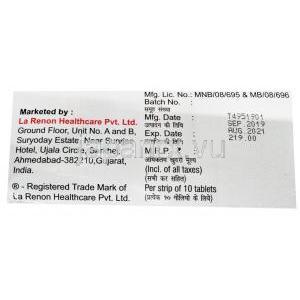 ピドチミューン-400, ピドチモド 400mg, 10錠, 製造元：La Renon Healtcare, 箱側面