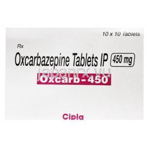 オクスカーブ 450, オクスカルバゼピン,  製造元: Cipla, 箱表面