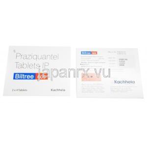 ビルツリー プラジカンテル　600mg, 2 x 4 錠, Kachhela, 箱