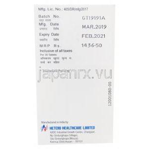 カレトラジェネリック, リトコム, ロピナビル 200mg/ リトナビル 50mg, 30錠入り, 箱裏面