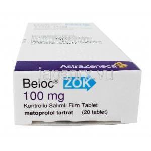ベロックゾック (コハク酸メトプロロール) 100mg 20錠 箱底面
