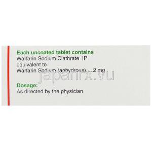 ワルファリン（ワーファリンジェネリック）, Warf-2, 2mg 錠 (Cipla) 成分